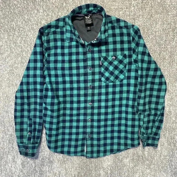 Shaun White Boys Flannel Checkered Blue Button-up Shirt Size M Skateboarding - Picture 1 of 8